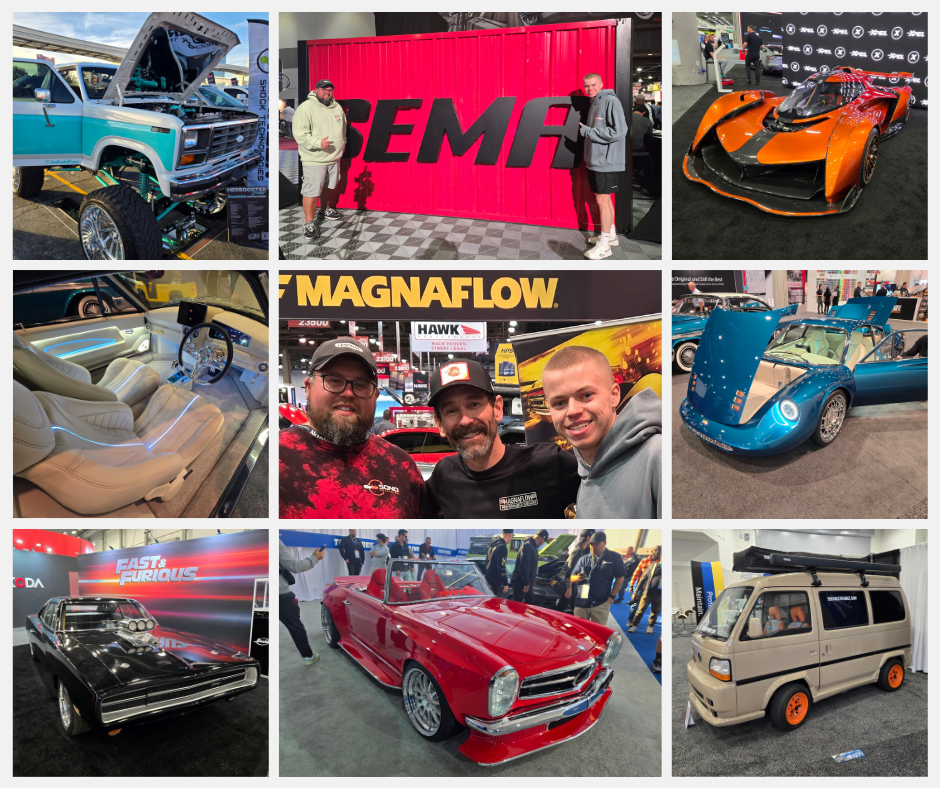 SoNo SEMA Event Graphic. Collage of Multiple Pictures with cars